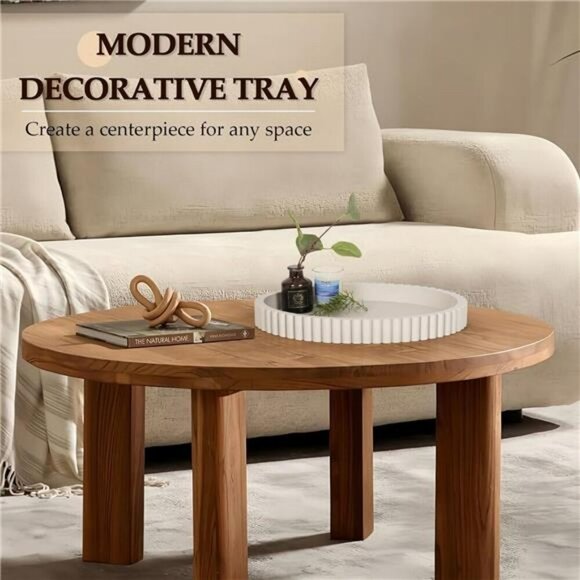 Concrete Oval Tray Coffee Table Decor Centerpiece Gray Modern Home Accent - Picture 3 of 7